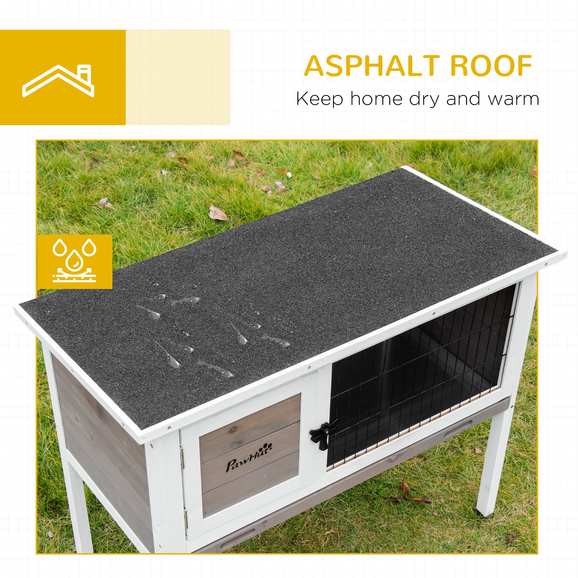 Pawhut Elevated Wooden Rabbit Hutch, Indoor/Outdoor Bunny Cage With Hinged Asphalt Roof And Removable Tray For Guinea Pig, Brown